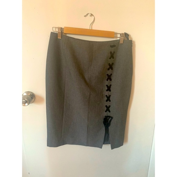 Grey Pencil Skirt with Black Laced Detailing - Picture 1 of 1